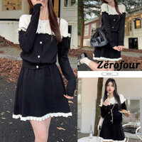 Set váy len tiểu thư phối bèo trắng điệu đà, áo len nữ dày dặn mặc thu đông bao ấm, chân váy ngắn xoè vintage ZEROFOUR