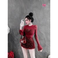 SET VÁY LÔNG ÁO REN TAY LOE