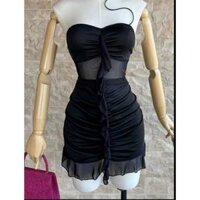 Set váy lưới đi biển viền bèo