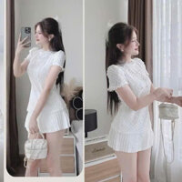 Set Váy Lưới Rối Ren 2 Lớp Lèm Chân Váy Xoè Xếp Ly Chéo Hàn FUMI