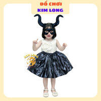 Set váy, mặt nạ, sừng màu đỏ và đen hóa trang Tiên Hắc Ám Maleficent phụ kiện trang phục cho bé hóa trang Halloween SẴN