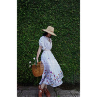 Set váy maxi gồm Áo croptop bo chun và Chân váy( có lót, có túi) , vải Linen Thêu hoa