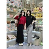 Set váy maxi nữ áo borip tay ngắn cổ tròn mix chân váy umi hàn hình đuôi cá dài thiết kế trẻ trung xinh xắn