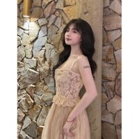 Set váy maxi nữ công chúa dáng xòe phối tầng viềm ren xinh đẹp dễ thương quyến rũ
