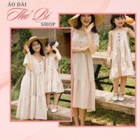 Set váy mẹ và bé, Đầm liền dài dáng suông 3 cúc chất liệu cotton mềm mịn