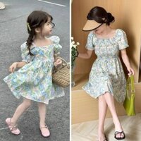 Sét váy mẹ và bé gái bo chun họa tiết hoa dễ thương