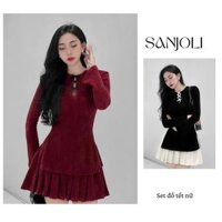 Set Váy Ngắn Dáng Xòe Áo Len Tay Dài Sanjoli Set Đồ Tết nữ áo tay dài và chân váy CV016 + AO018