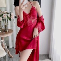 Set váy ngủ gồm váy ngủ + áo choàng hàng QC siêu xinh cho chị em