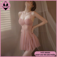 Set Váy Ngủ Hai Dây Voan Ren Đính Hoa Hồng Dáng Xoè Sexy Kèm Quần Gợi Cảm B31 (8610) - Thủy Bikini