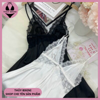 Set Váy Ngủ Lụa Phối Ren Eo Lộ Đường Cong Quyến Rũ, Kèm Quần Chip Sexy B57 (8481) - Thủy Bikini