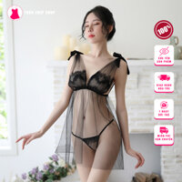 Sét váy ngủ+quần chip vải voan lưới xuyên thấu gợi cảm xuyên thấu THẢO CHIP - DN593