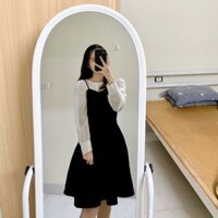 Set váy nhung kèm áo voan trắng