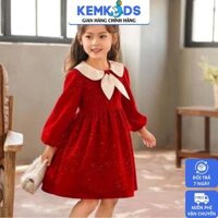 Sét váy Noel KEMKIDS cho bé gái Váy đính nơ màu đỏ mận đi chơi mặc tết size 10-30kg