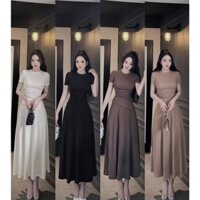 Set váy nữ áo nhún eo vạt xéo mix váy xoè dáng dài thanh lịch - thun gân mềm SH672