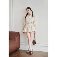 Set váy nữ BALDER_BOUTIQUE, áo sơ mi dài tay khoét hoa phối chân váy ngắn bồng xoè xinh xắn đi dạo phố chụp ảnh BL2005