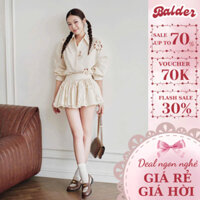 Set váy nữ BALDER_FASHION, áo sơ mi dài tay khoét hoa phối chân váy ngắn bồng xoè sang chảnh đi chơi đi du lịch BL2005