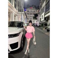 Set váy nữ chất áo tăm lạnh tay ngắn cổ tròn in chữ MIU MIU phối chân váy kaki ngắn chữ A thiết kế trẻ trung