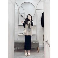 Set váy nữ cổ lọ dài tay mix áo Gile thỏ dáng dài thu đông cá tính
