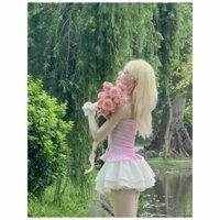 Set Váy Nữ Dễ Thương Gồm Áo Trễ Vai Màu Xanh Ngọc+Chân Váy Bí Phồng