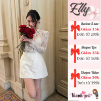 Set váy nữ ELLY_DRESS, áo ren dài tay thiết kế hoa mai phối chân váy ngắn sang chảnh đi chơi đi du lịch BL2022
