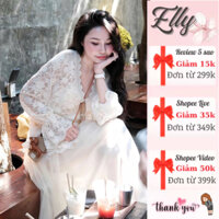 Set váy nữ ELLY_DRESS, áo ren tay dài ống loe cổ chữ v phối chân váy dài sang chảnh đi chơi đi du lịch BL1891