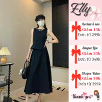 Set váy nữ ELLY_DRESS, áo sát nách phối chân váy chữ a dáng dài sang chảnh đi chơi đi du lịch BL2003