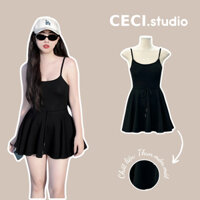 Set Váy Nữ Hai Dây Dáng Váy Chữ A Ôm Body Dây Rút Eo Tôn Dáng [Kèm Mút Đệm] - Váy Body Đi Biển - CECI.studio - SUIT03