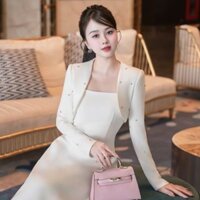 Set Váy Nữ I250 Đính Đá Sang Trọng - Set Váy Kem Dáng Dài Tay Dài Chuẩn MAY