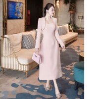 Set Váy Nữ I250 Đính Đá Sang Trọng - Set Váy Hồng Dáng Dài Tay Dài Chuẩn MAY
