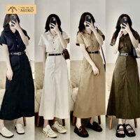 Set Váy Nữ Kaki 3 Món Meiko Gồm Áo Kèm Chân Váy Midi Và Đai Lưng [Có Ảnh Thật, Gói Hộp]