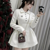 sét váy nữ sang chảnh,set váy mùa đông,set váy nữ tết vải dạ thêu nơ RR109