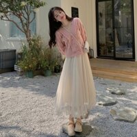 Set váy nữ set áo chân váy thu đông nữ set váy len nữ Hàn Quốc