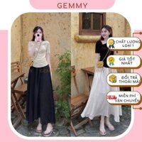 Set váy nữ, set váy nữ dáng dài sang chảnh, set áo chân váy áo kiểu cổ lệch vai, chân váy tơ nhẹ nhàng - GEMMY