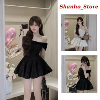 Sét Váy Nữ Xinh Xắn Gồm Áo Trễ Vai Buộc Vai Nơ + Chân Váy 3 Tầng (LA84)