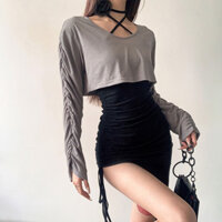 Set Váy Ôm Body Dây Rút Sexy Cho Nữ, Set Váy 2 Dây Ôm Body Xẻ Tà Dây Rút + Áo Khoác Tay Dài Thời Trang Cho Nữ