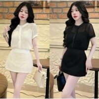 Set Váy Ren Áo Tay Ngắn Cài Nút Mix Chân Váy ( Có Lót ) Thiết Kế Nhẹ Nhàng Thanh Lịch Dễ Thương