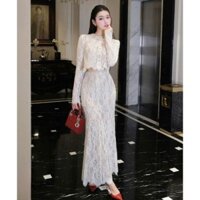 Set Váy Ren Croptop Nữ MAY CH288 Tôn Chân Siêu Dài - Set Đầm Ren Trắng Lót Be Dự Tiệc Thiết Kế Sang Chảnh Chuẩn