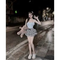 sét váy rời áo hai dây coprop ôm body vạt bầu kèm chân váy hai tầng phối nơ pc