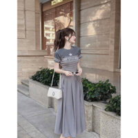 SÉT VÁY RỜI ÁO THUN SỌC KÈM QUẦN ỐNG RỘNG