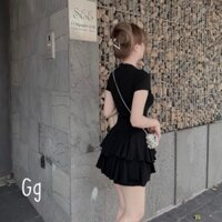 sét váy rời cổ tròn dáng xoè thun gân lạnh mt