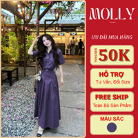 Set Váy Sang Trọng Thanh Lịch, Áo Sơ Mi Chân Váy Xoè Chữ A, Màu Tím, Chất Liệu Thô Mềm - S0127
