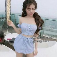 Sét váy sọc trễ vai