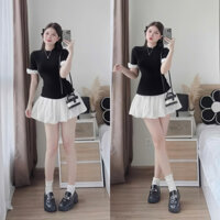 Sét Váy (T1) - Áo Zip Phối Bèo Tay + Chân Váy Bí Phồng Chất Tơ