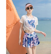 Set Váy Tắm Croptop Ba Lỗ Tắm Biển Bơi Lội Kèm Áo Lưới - Hồng. - M