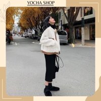 Set váy tăm suông cổ lọ kèm áo khoác trắng phối nâu xinh xuất sắc-Yocha shop