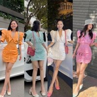 Set váy tay phồng cổ cánh én