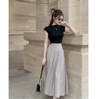 sét váy thiết kế áo tắm, chân váy lưng chun xòe có lót set váy sơ mi kẻ sọc đầm