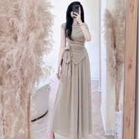 Sét váy thiết kế nữ sang chảnh sét nhũ xịn 2 lớp áo cổ đổ lệch vai vạt nhọn xéo đính hoa eo tua rua phối chân váy maxi