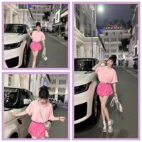 Sét váy thiết kế siêu hot áo tay lỡ cổ tròn chất tăm lạnh phối chân váy ngắn chữ A chất kaki