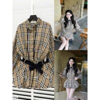 Sét váy thiết kế tiểu thư cách điệu thanh lịch sét bố sọc áo sơ mi tay phồng phối chân váy ngắn bí tùng xòe kèm dây thắt